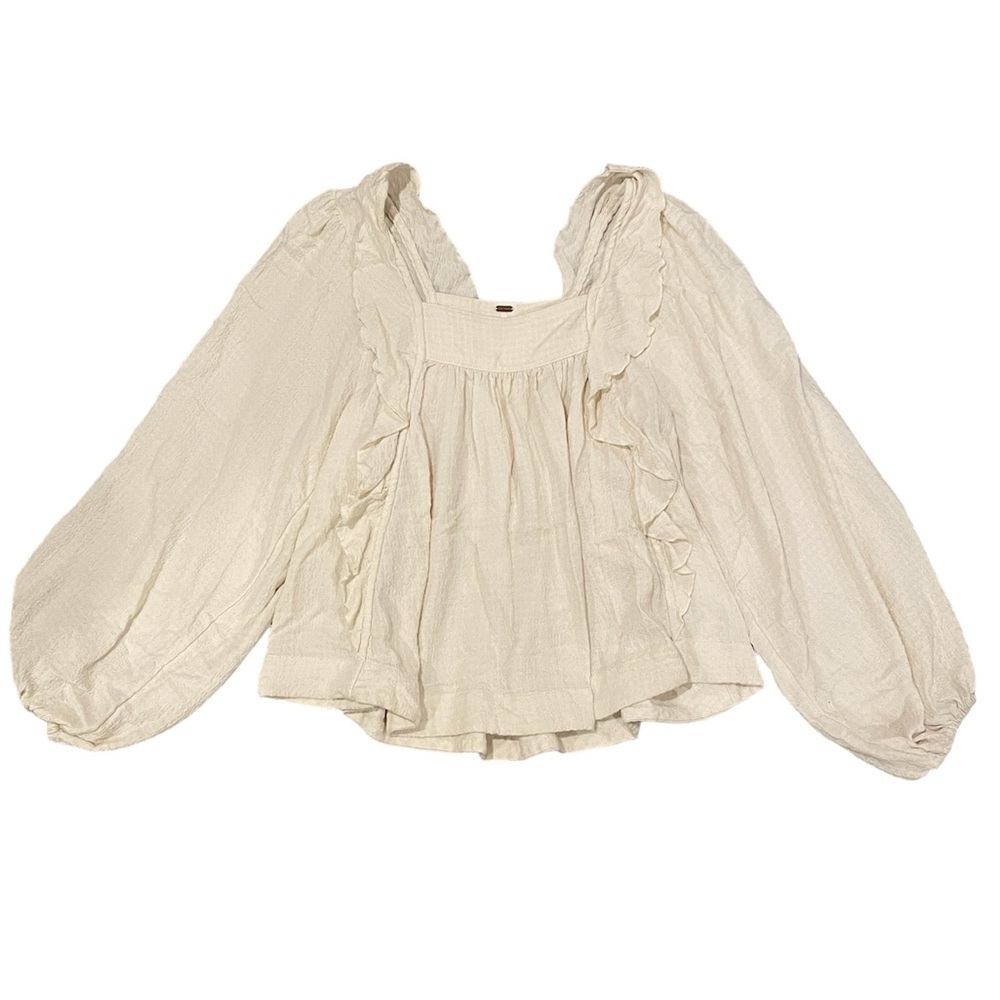 FREE PEOPLE square neck ruffle long sleeve - Picture 2 of 7
